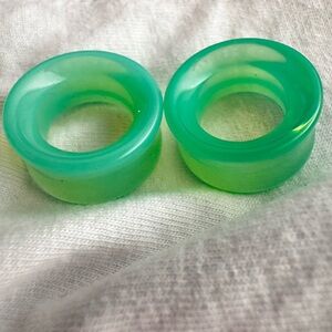 Green Opalite glass plugs 7/8inch 22mm